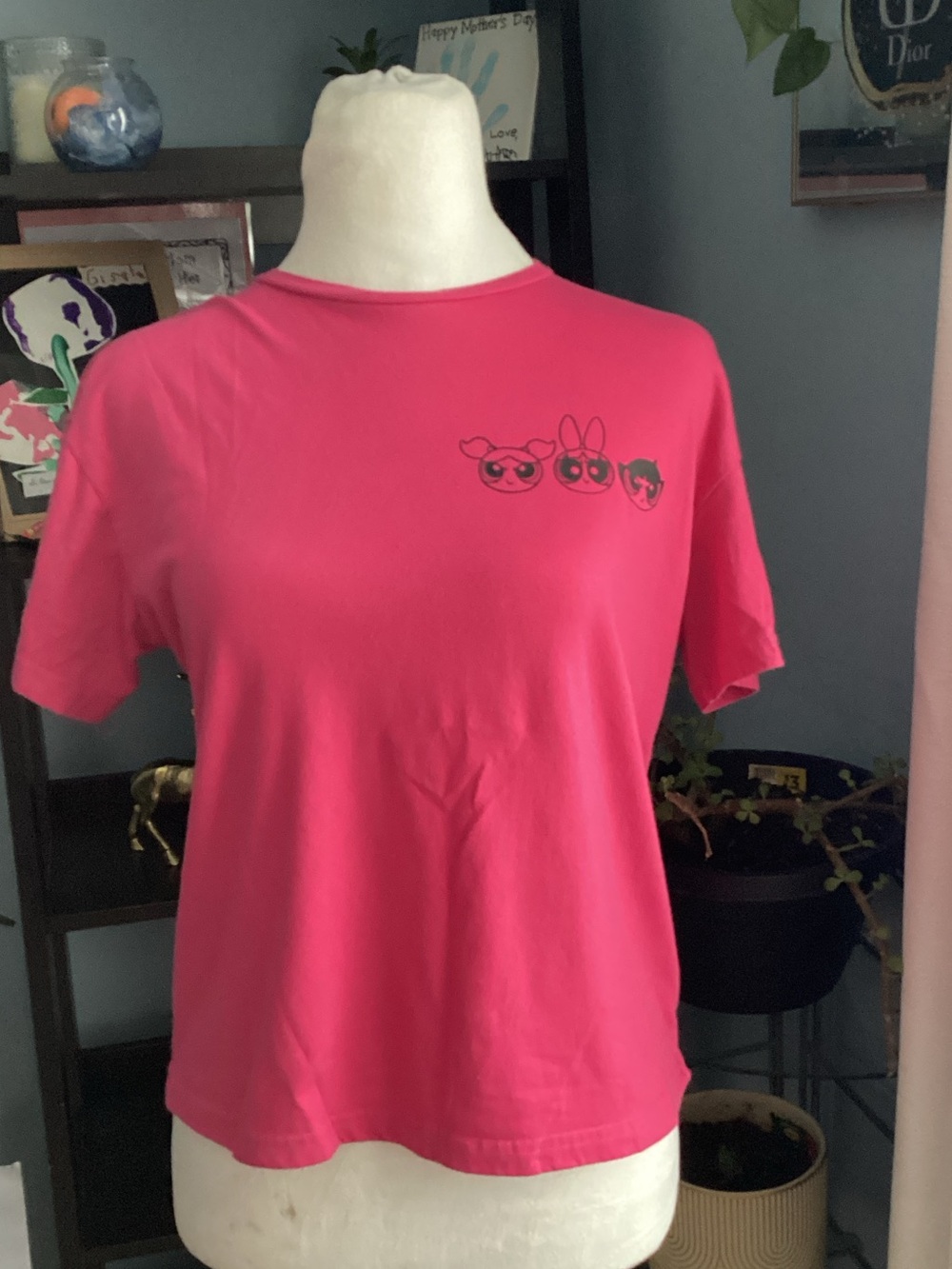 SHEIN Hot Pink Tee with Cartoon Faces